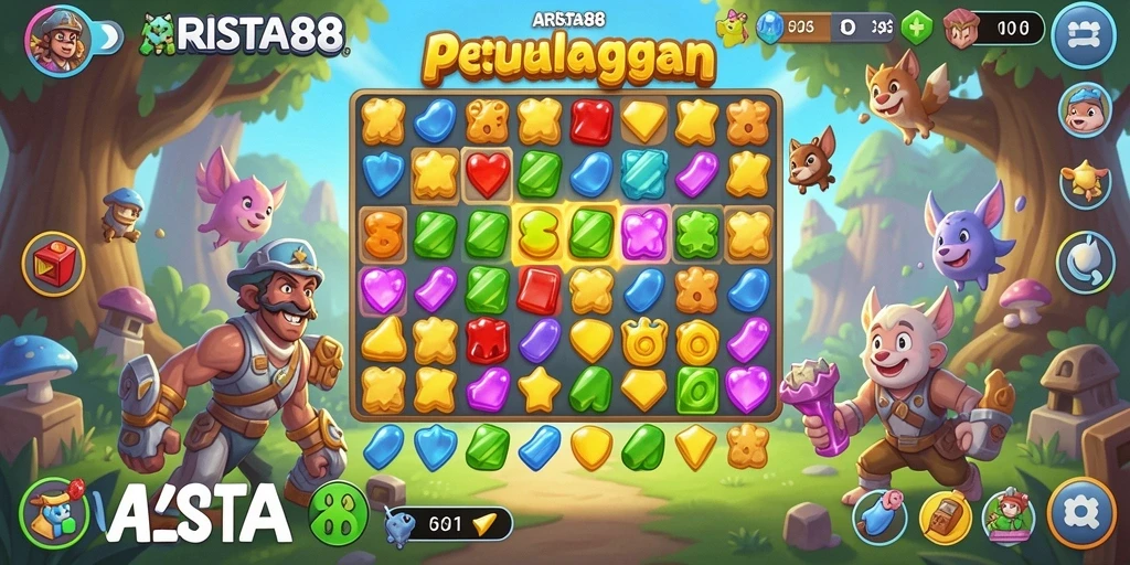 Tampilan gameplay seru dalam dunia Match-3 yang penuh warna.