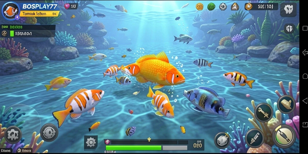 Screenshot gameplay menampilkan aksi menembak ikan yang seru dan mendebarkan.