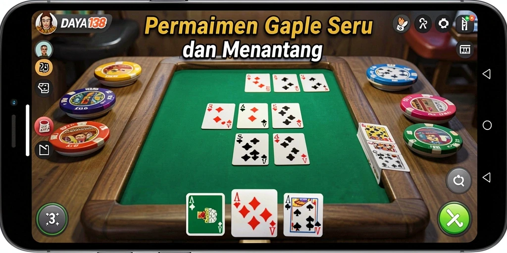 Tampilan gameplay seru dari DAYA138 yang menggambarkan permainan Gaple.