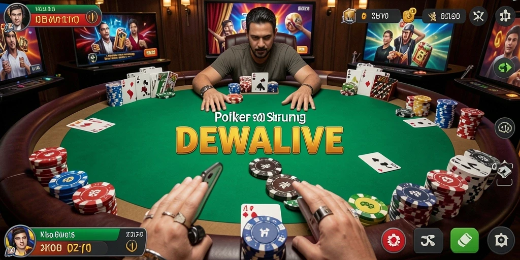 Tampilan gameplay DEWALIVE yang mendebarkan di meja Poker.