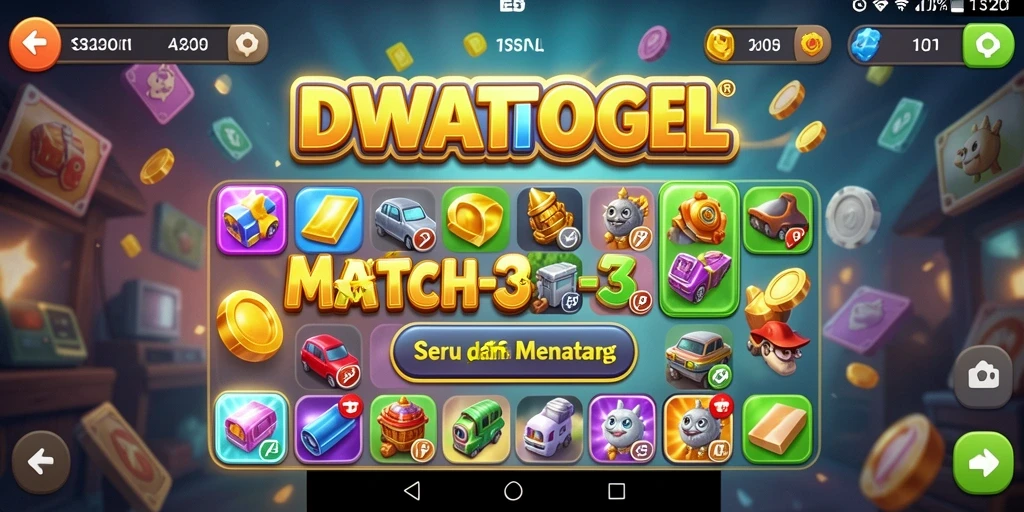 Screenshot permainan DEWATOGEL menampilkan gameplay Match-3 yang seru.