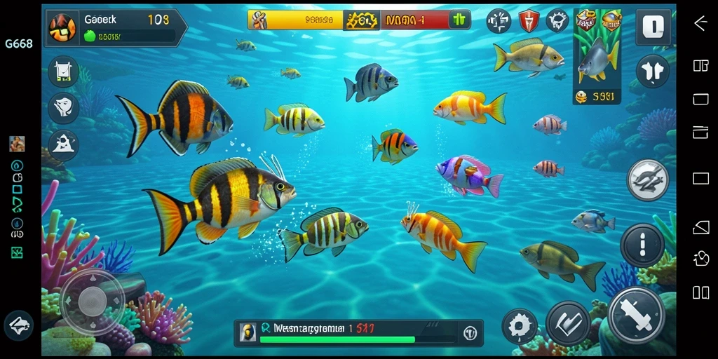 Tampilan gameplay G668 yang seru saat menembak ikan di laut.