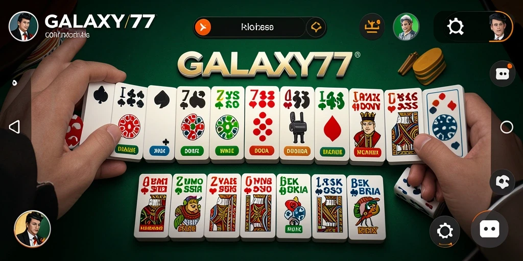 Screenshot GALAXY77 menampilkan keseruan bermain Domino secara online.