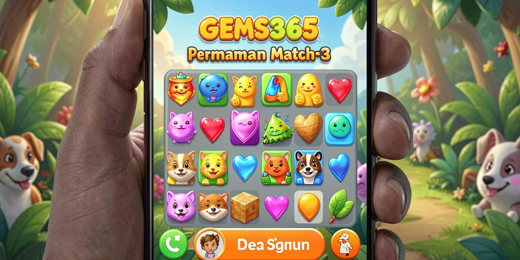 Tampilan menarik dari gameplay penuh warna dalam GEMS365 Match-3.