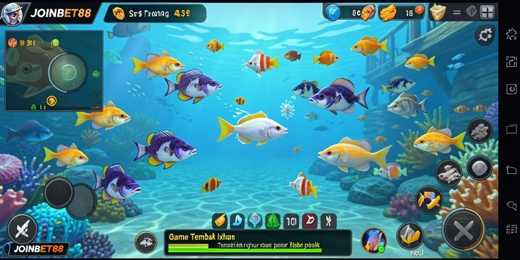 Screenshot gameplay <strong>JOINBET88</strong> menampilkan aksi seru menembak ikan.