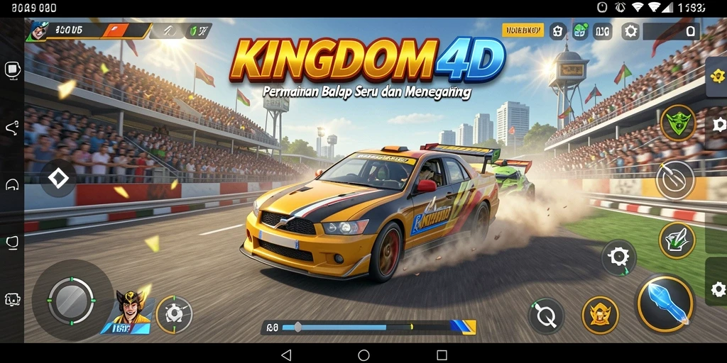 Screenshot KINGDOM4D menampilkan aksi balap menegangkan dan mobil yang cepat.