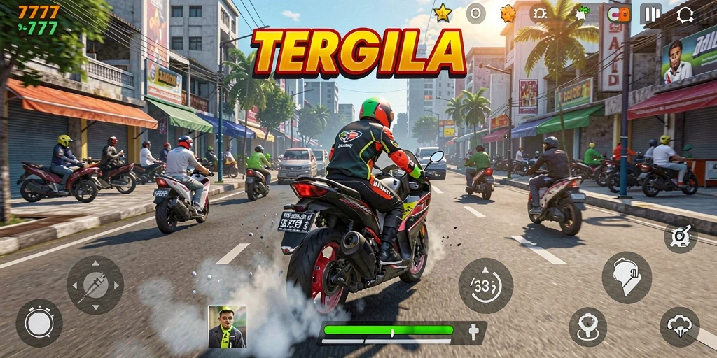 Tampilan gameplay seru dalam L777 saat berbalapan di jalan raya.
