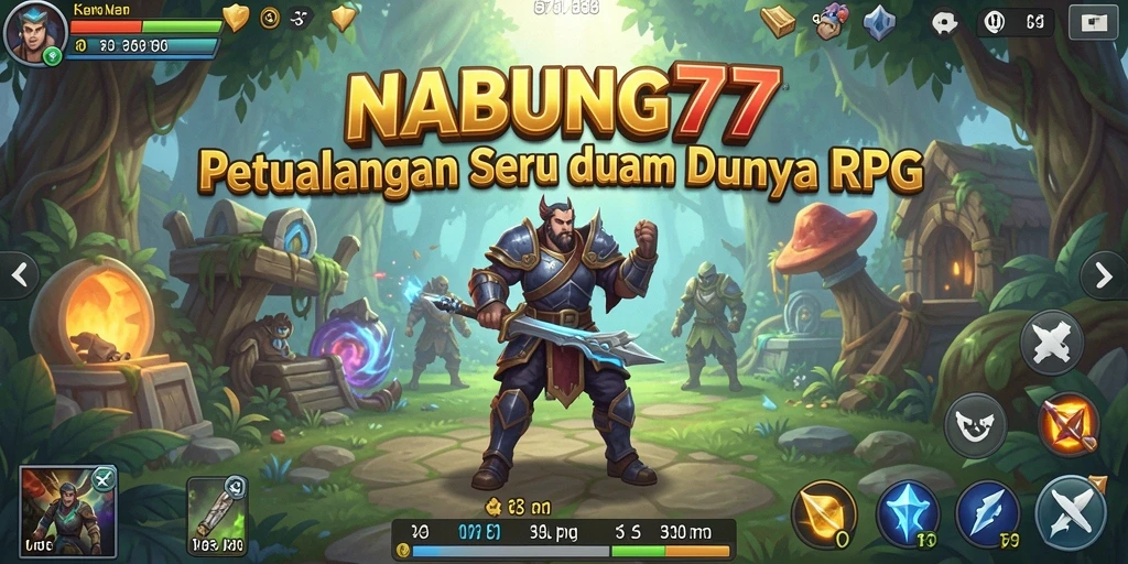 Tangkapan layar utama NABUNG77 menampilkan karakter sedang bertarung di dunia RPG.
