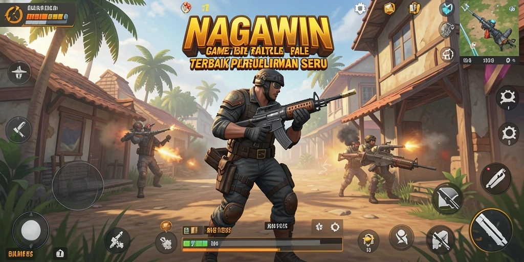 Tangkapan layar gameplay <strong>NAGAWIN</strong> yang menunjukkan pertempuran intens di arena Battle Royale.