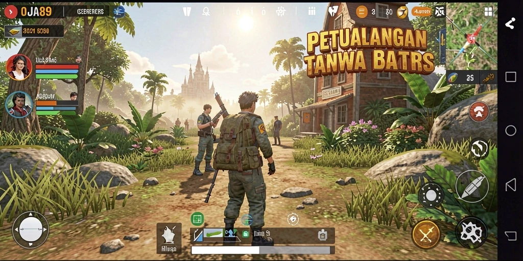 Tangkapan layar dari gameplay OJA89 yang menunjukkan dunia terbuka yang luas.