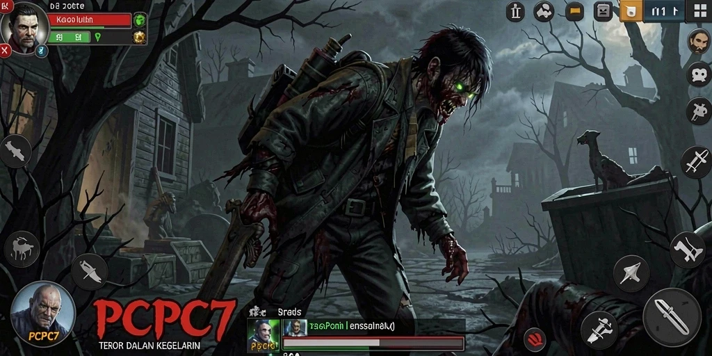 Gameplay PCPC7 yang menyeramkan dengan suasana kegelapan yang mencekam.