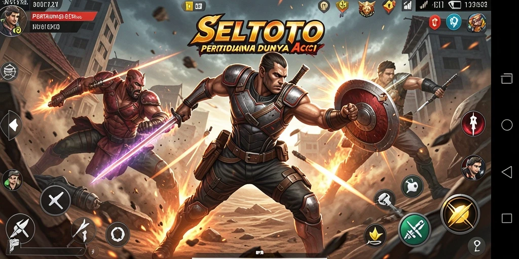 Screenshot utama menunjukkan aksi pertarungan seru di SELTOTO.
