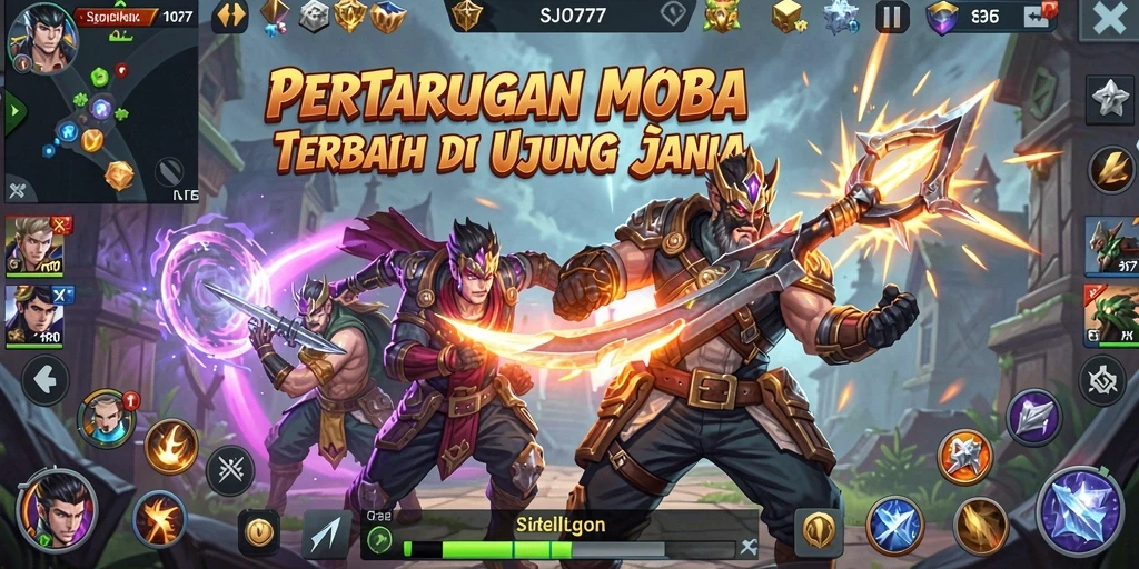 Tampilan permainan SJO777 yang penuh aksi di arena MOBA.