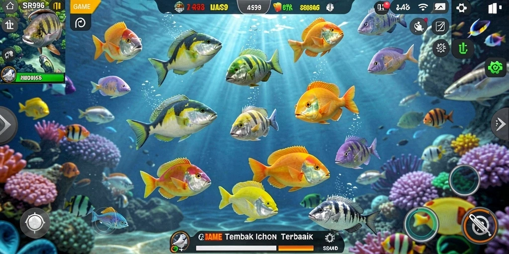 Tampilan gameplay seru dari SR996 dengan berbagai ikan yang bisa ditembak.