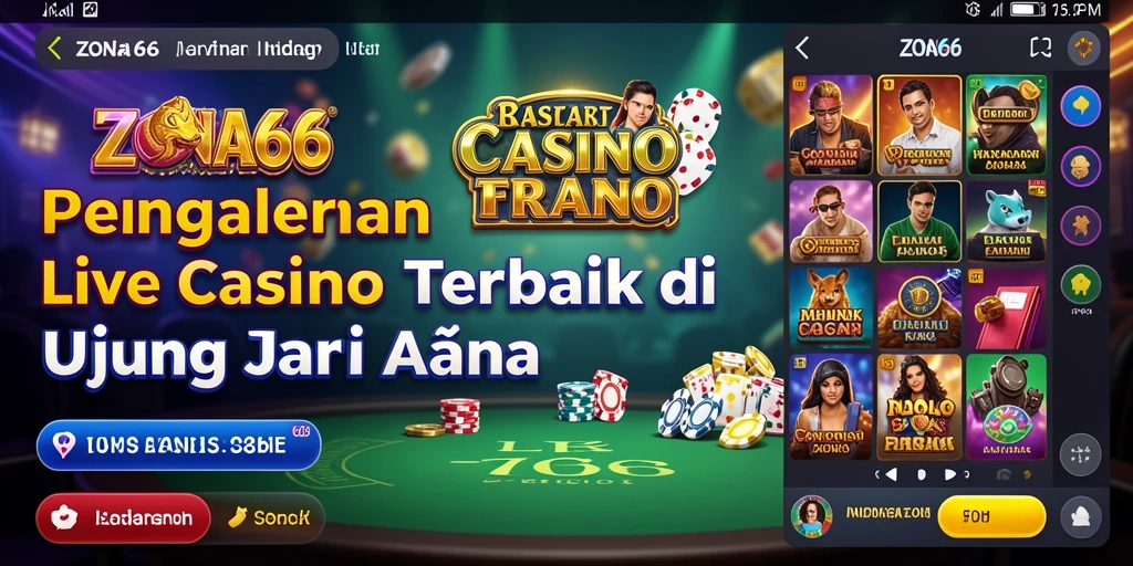 Screenshot gameplay ZONA66 menampilkan dealer profesional dan suasana kasino yang hidup.