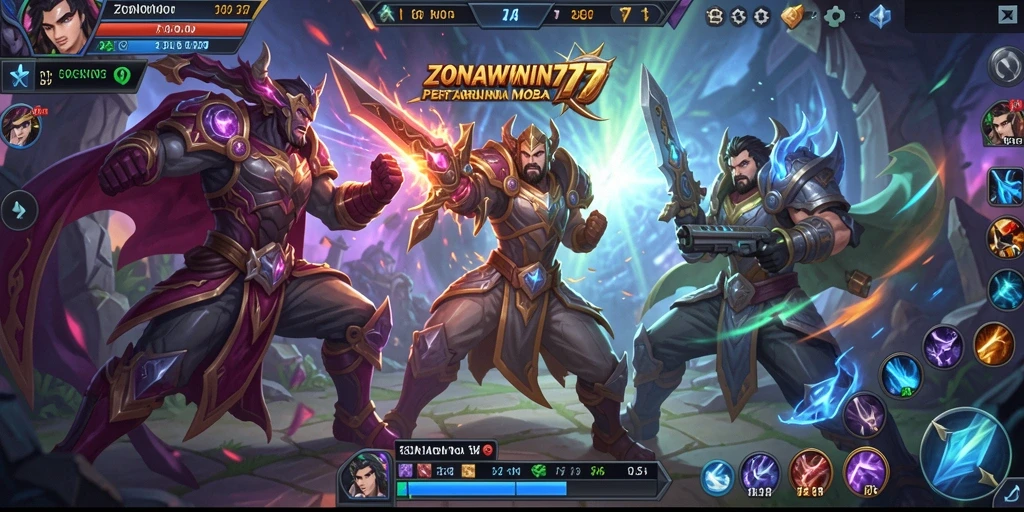 Gameplay seru ZONAWIN777 dalam aksi pertarungan MOBA.